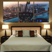 Thumbnail for Amazing City View from Helicopter Cockpit Printed Canvas Posters (3 Pieces) Aviation Shop 
