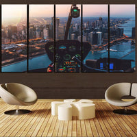 Thumbnail for Amazing City View from Helicopter Cockpit Printed Canvas Prints (5 Pieces) Aviation Shop 
