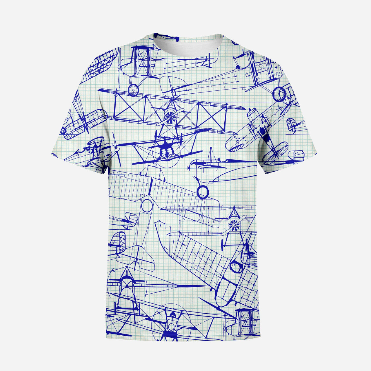 Amazing Drawings of Old Aircrafts Printed 3D T-Shirts