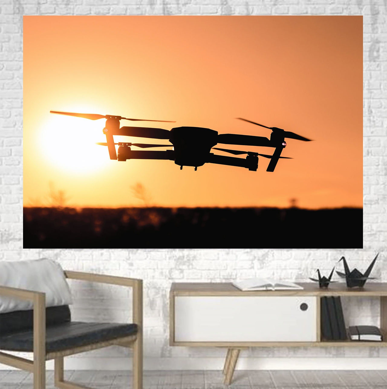 Amazing Drone in Sunset Printed Canvas Posters (1 Piece) Aviation Shop 
