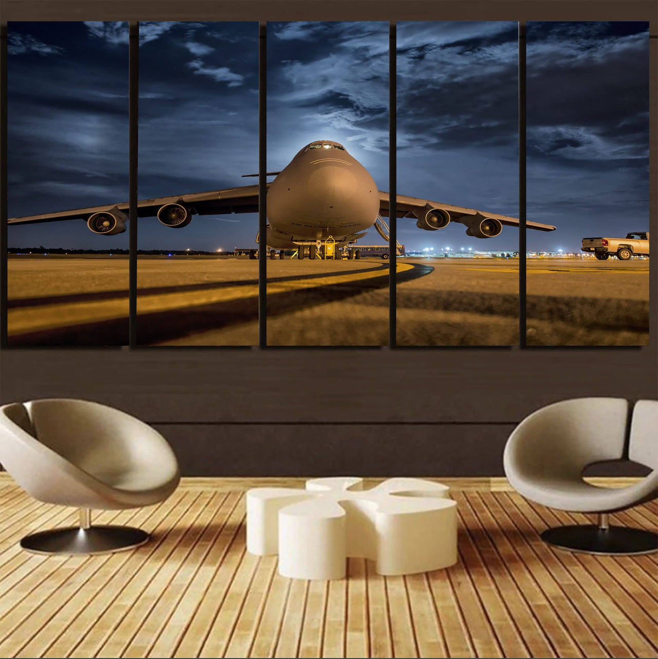 Amazing Military Aircraft at Night Printed Canvas Prints (5 Pieces) Aviation Shop 