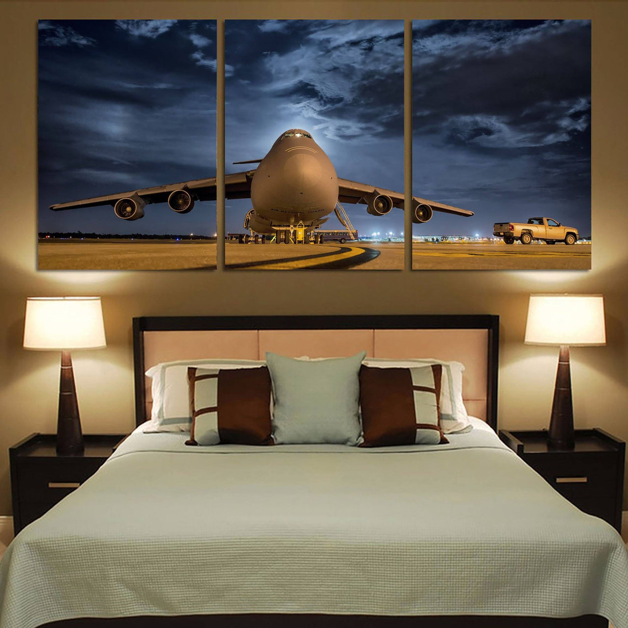 Amazing Military Aircraft at Night Printed Canvas Posters (3 Pieces) Aviation Shop 