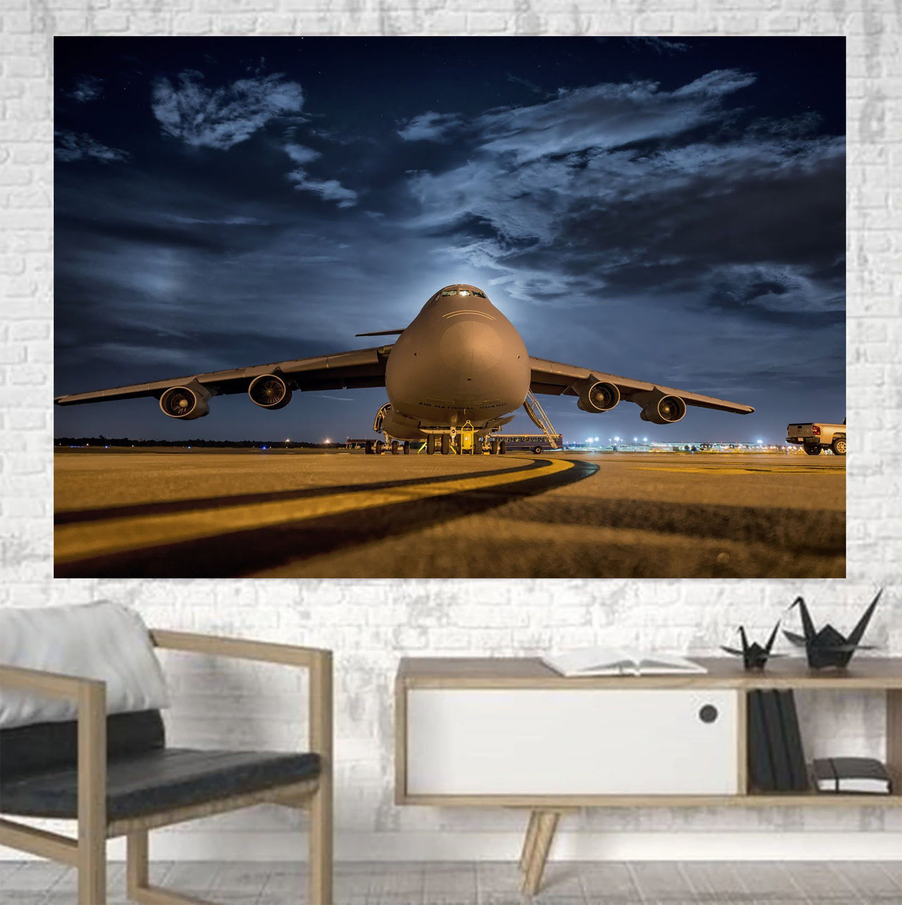 Amazing Military Aircraft at Night Printed Canvas Posters (1 Piece) Aviation Shop 