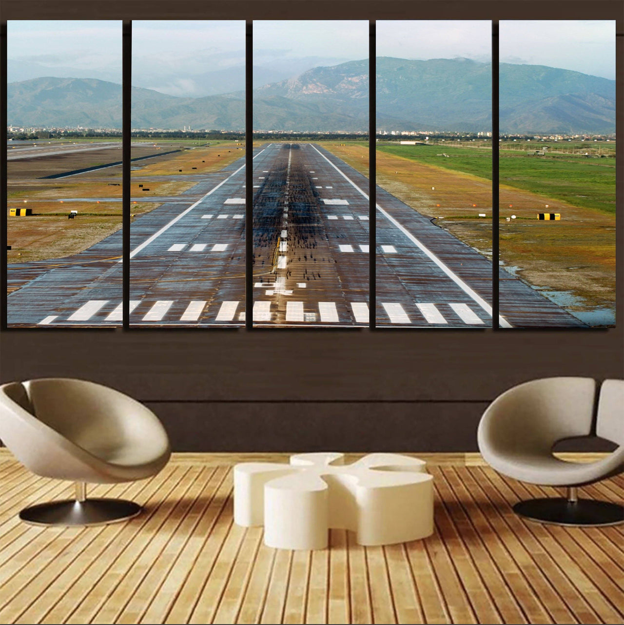 Amazing Mountain View & Runway Printed Canvas Prints (5 Pieces) Aviation Shop 