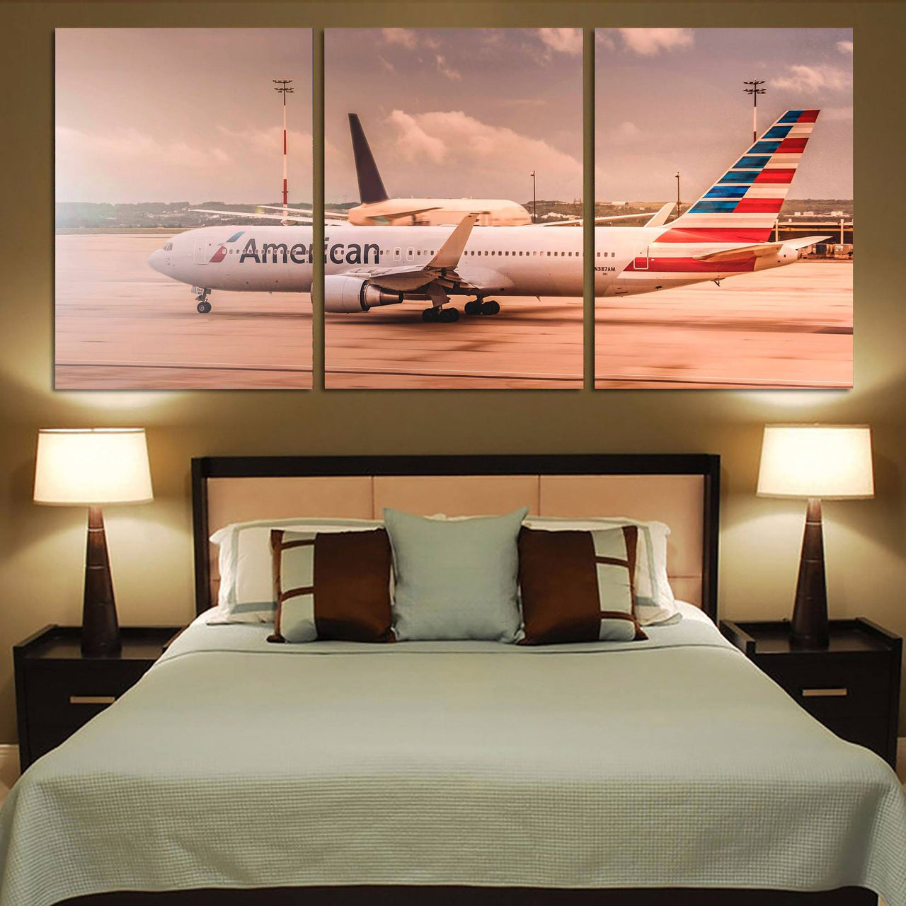 American Airlines Boeing 767 Printed Canvas Posters (3 Pieces) Aviation Shop 