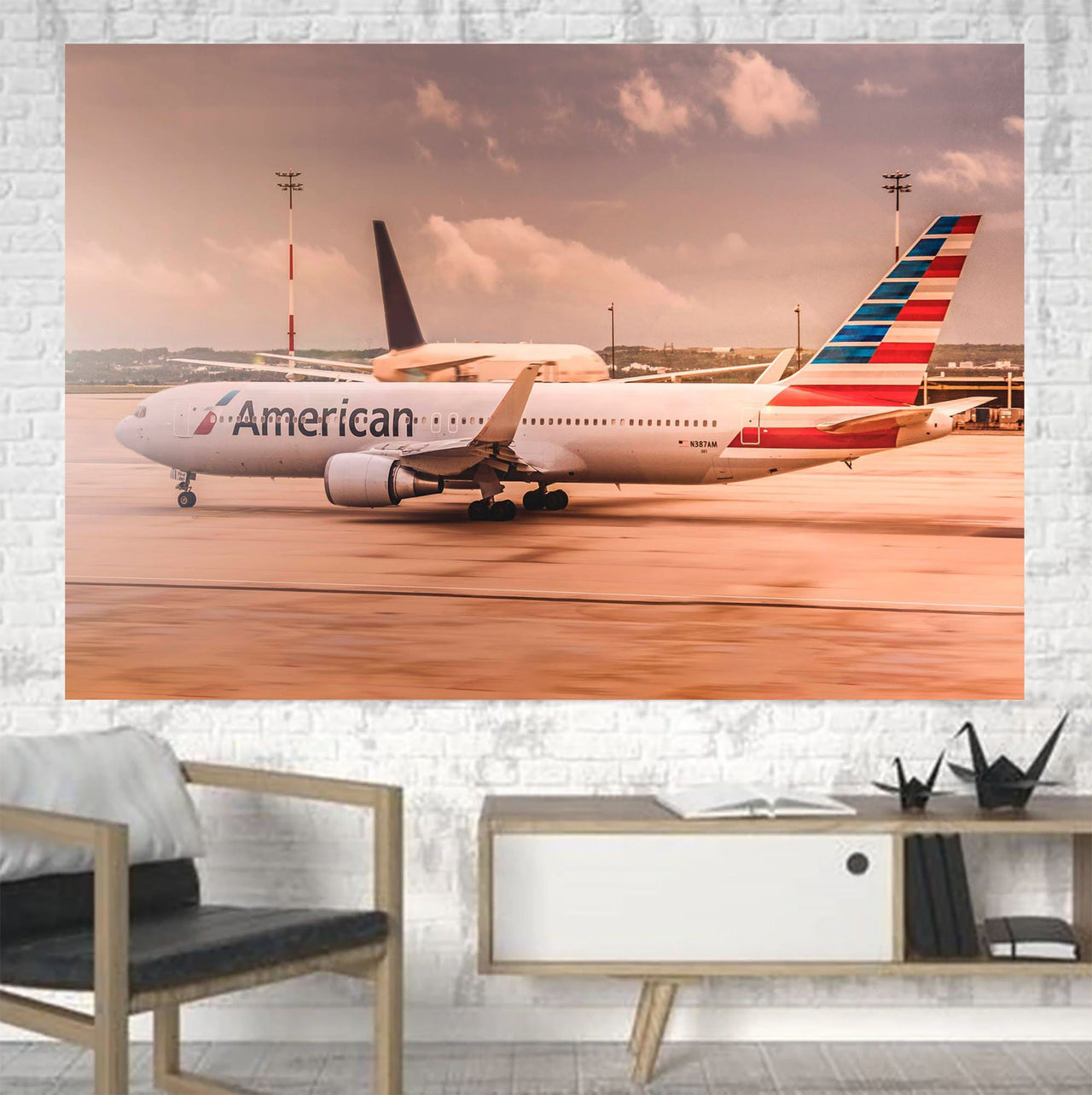 American Airlines Boeing 767 Printed Canvas Posters (1 Piece) Aviation Shop 