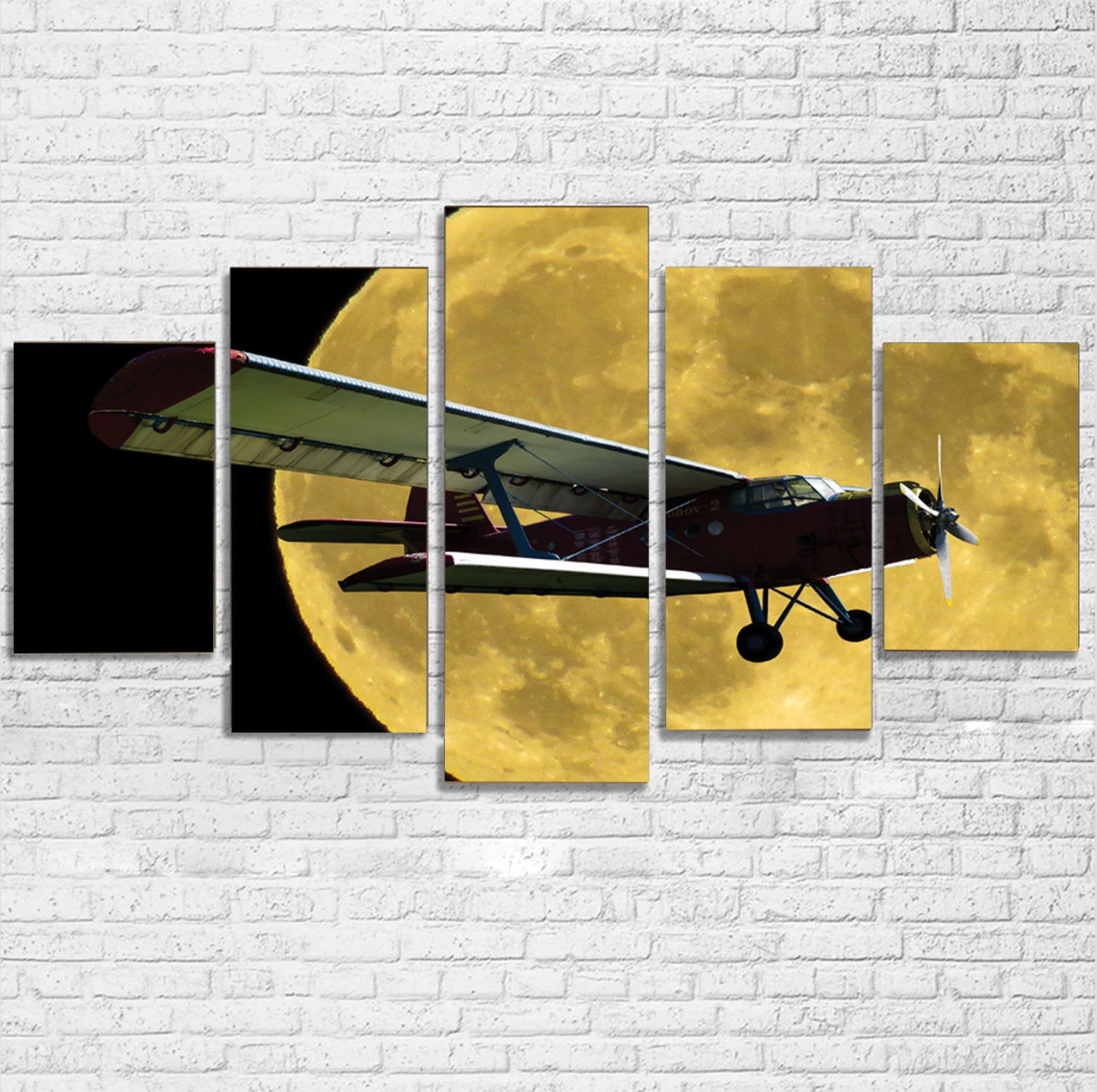Antonov-2 With Moon Printed Multiple Canvas Poster Aviation Shop 