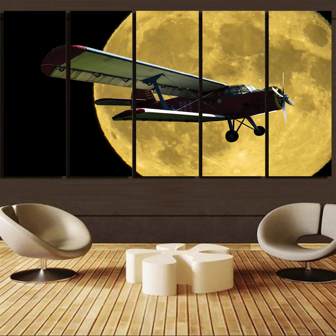 Antonov-2 With Moon Printed Canvas Prints (5 Pieces) Aviation Shop 
