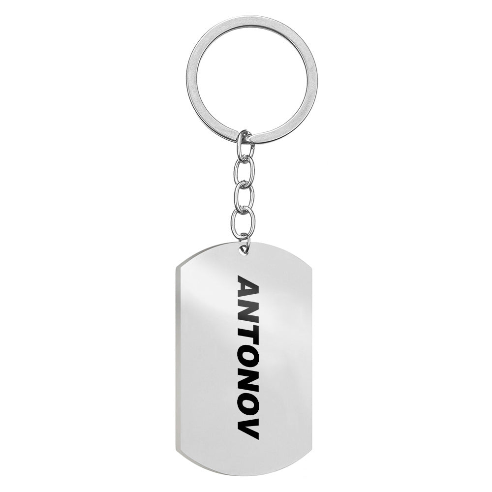 Side view of Antonov & Text Stainless Steel Key Chains (Double Side) aviation double-side stainless steel key chain in stainl.