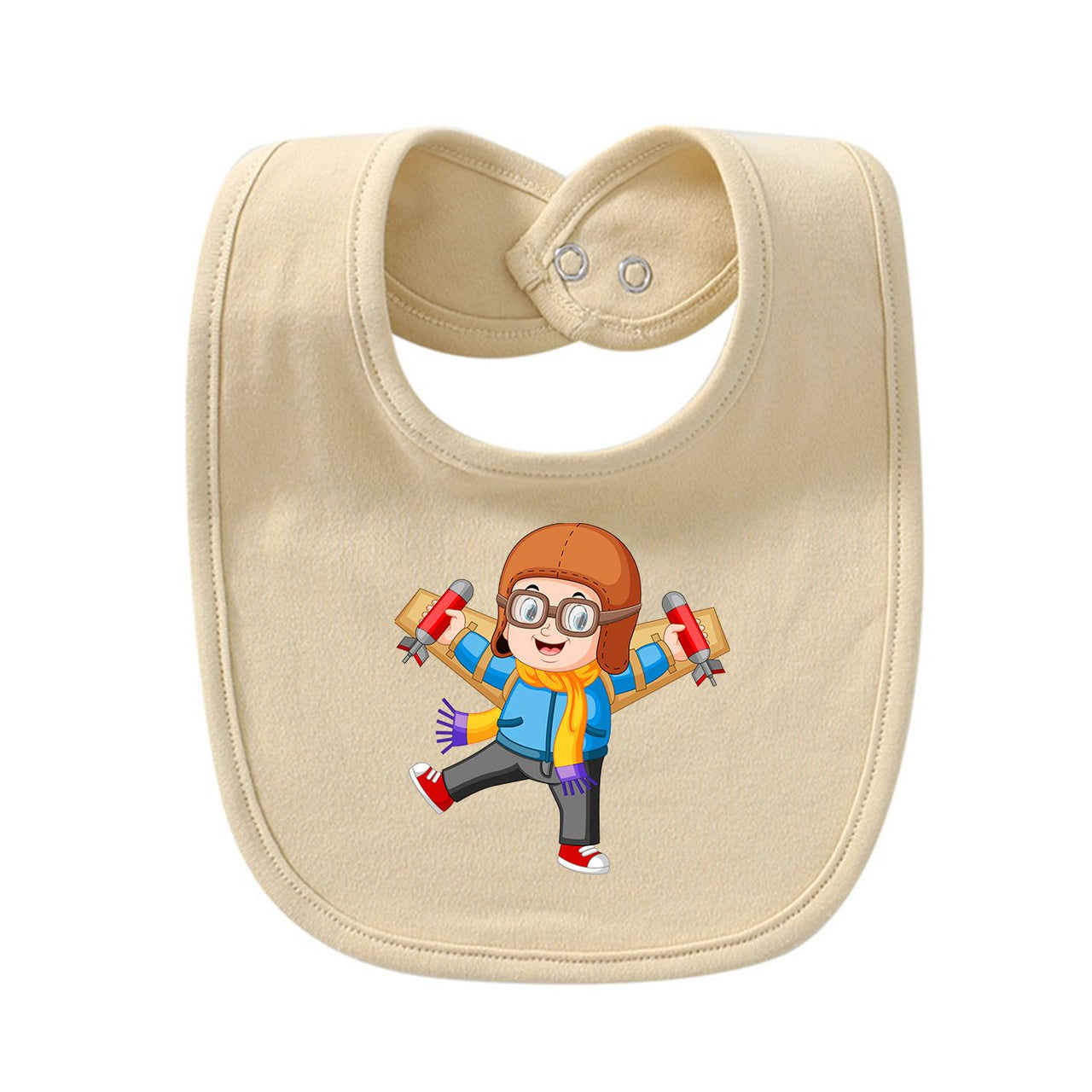 Cute Little Boy Pilot Costume Playing With Wings Designed Baby Saliva & Feeding Towels
