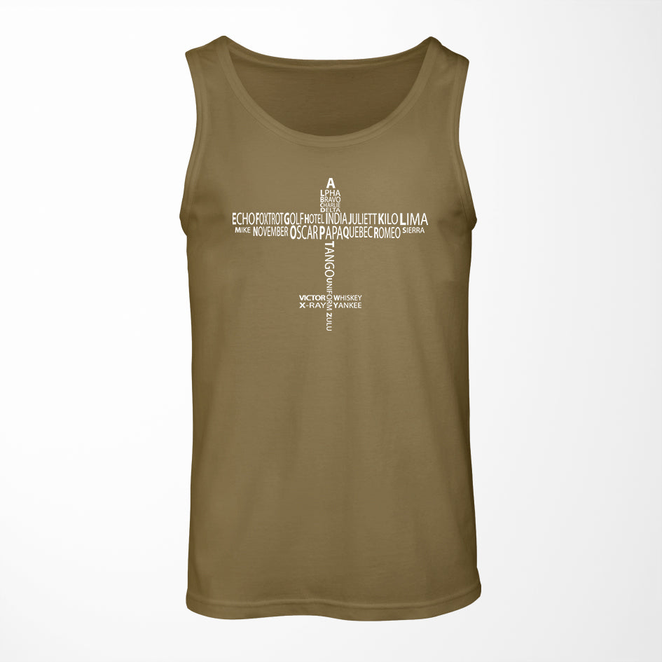 Propeller Shape Aviation Alphabet Designed Tank Tops