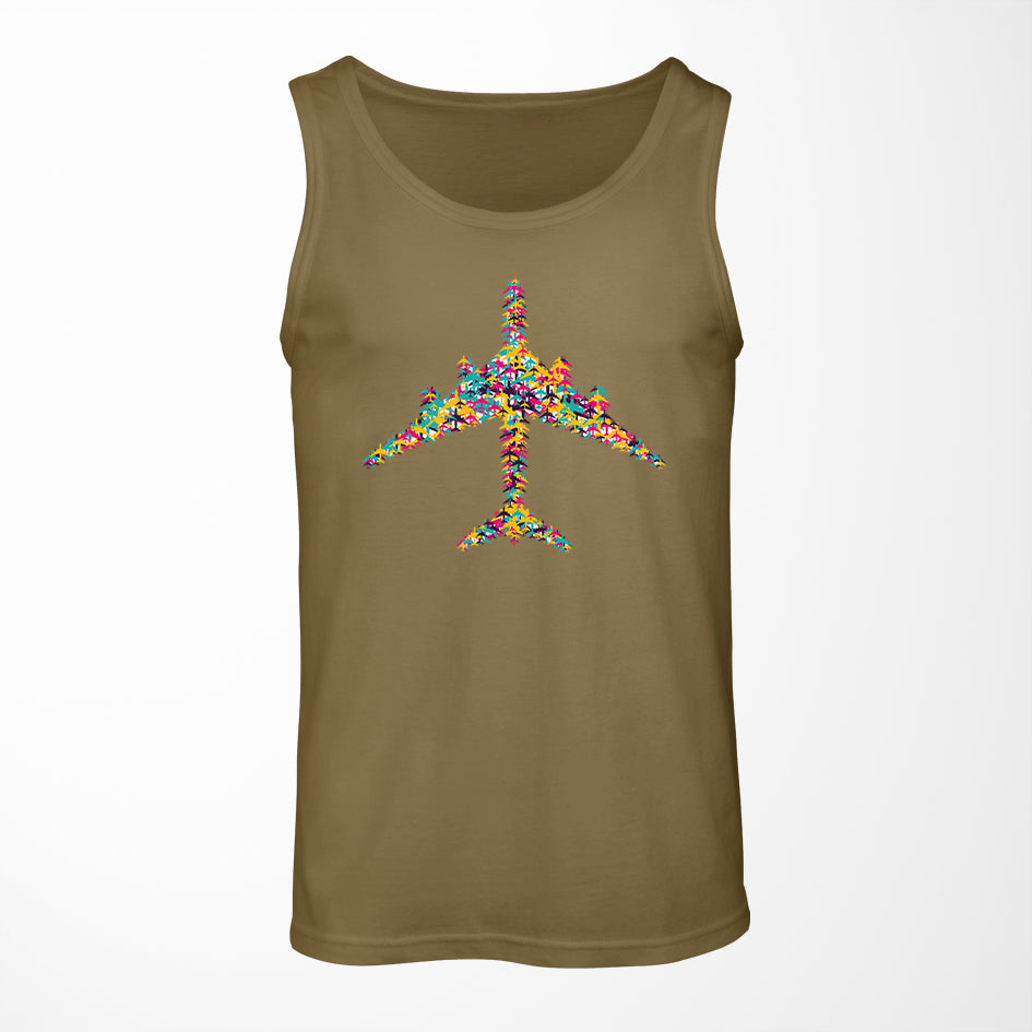 Colourful Airplane Designed Tank Tops