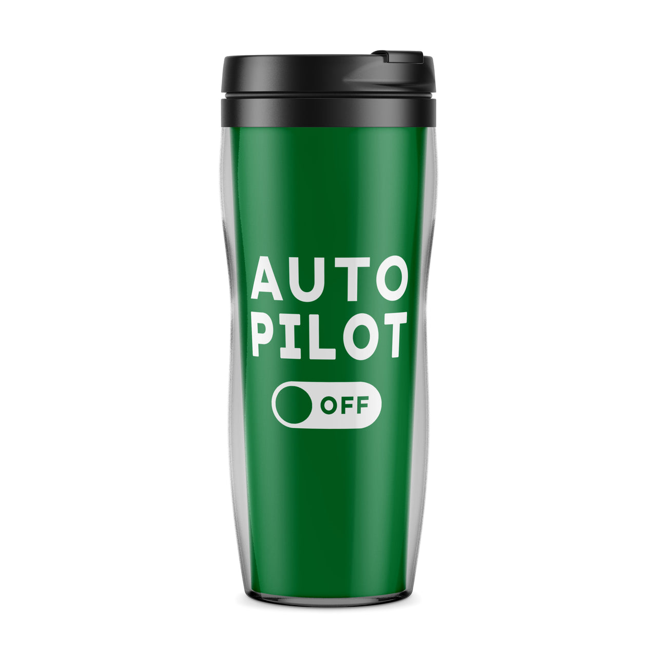 Auto Pilot Off Designed Plastic Travel Mugs