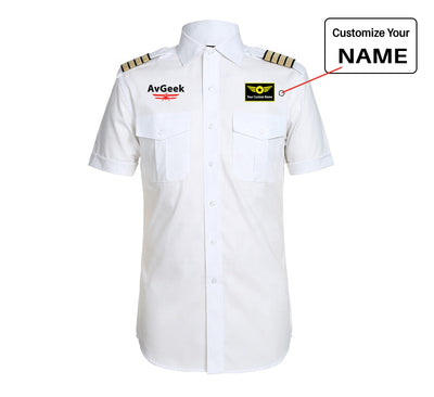 Avgeek aviation design printed on crisp poplin cotton pilot uniform shirt.