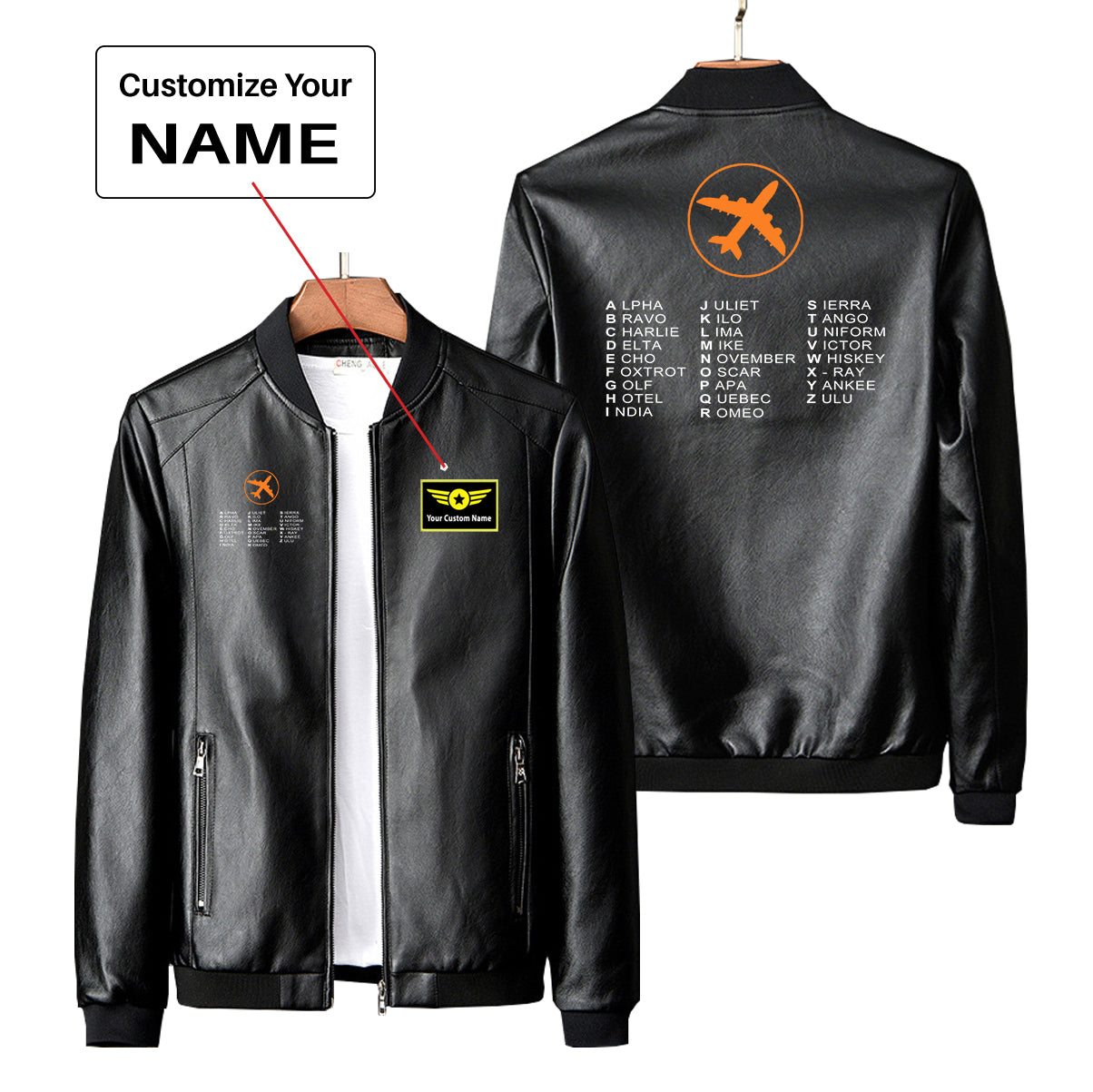 Aviation Alphabet 2 Designed PU Leather Jackets