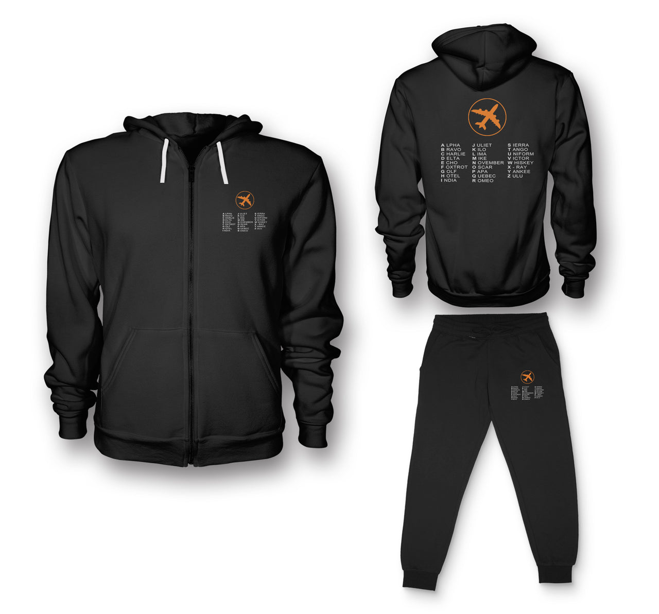 Aviation Alphabet 2 Designed Zipped Hoodies & Sweatpants Set