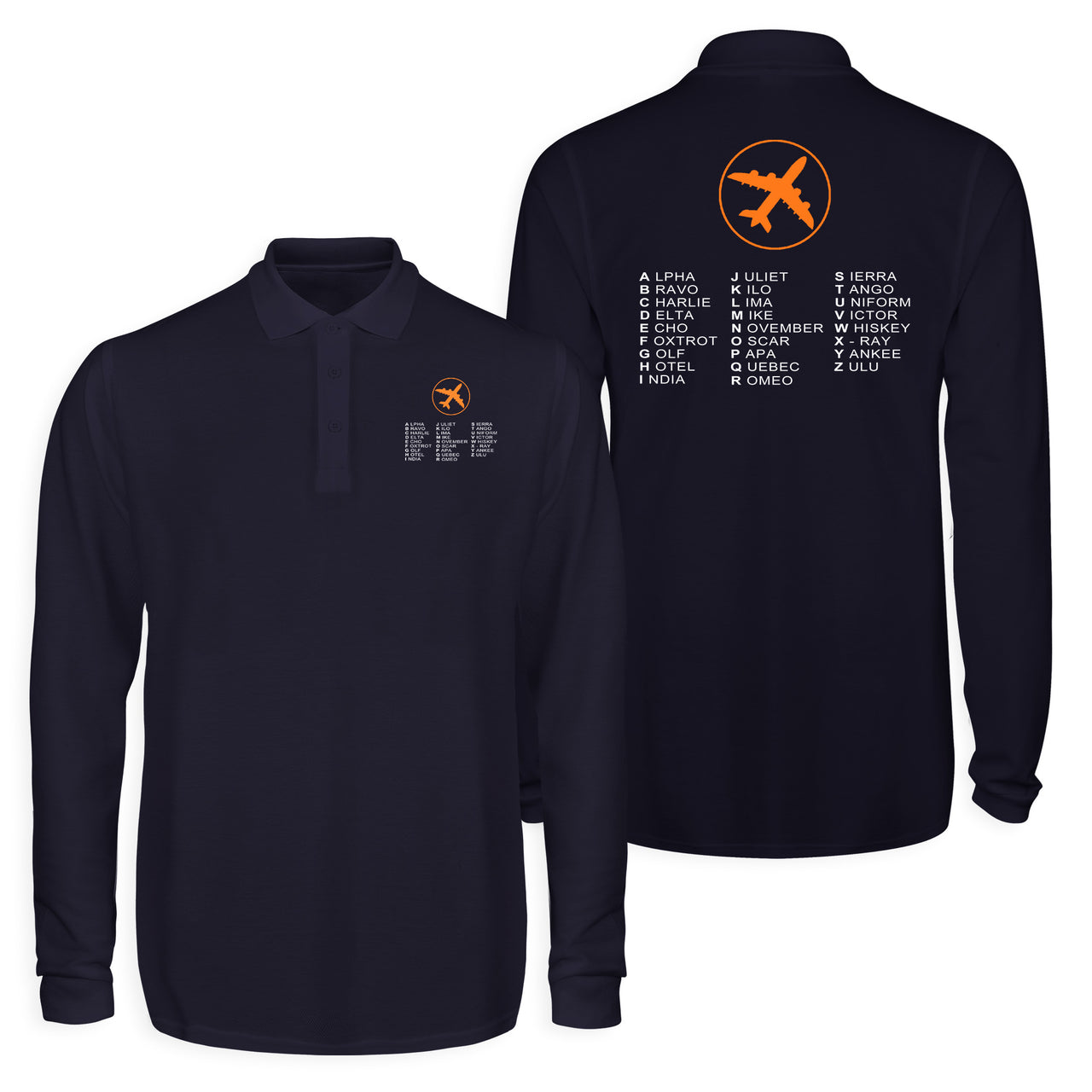 Aviation Alphabet 2 Designed Long Sleeve Polo T-Shirts (Double-Side)