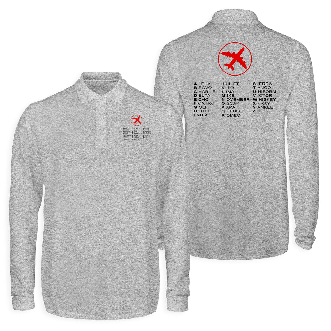 Aviation Alphabet 2 Designed Long Sleeve Polo T-Shirts (Double-Side)