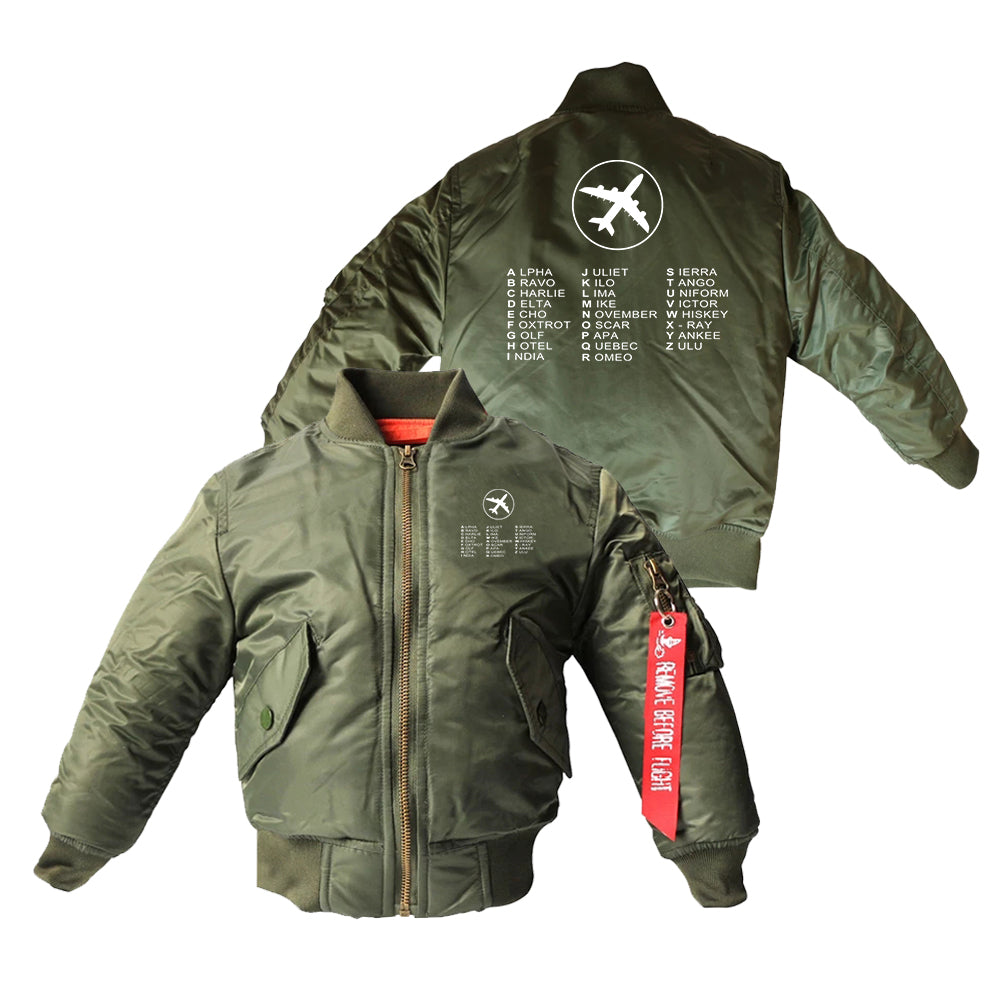 Aviation Alphabet 2 Designed Children Bomber Jackets