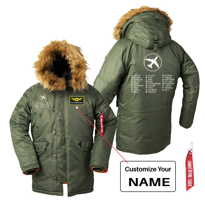 Aviation Alphabet 2 Designed Parka Bomber Jackets