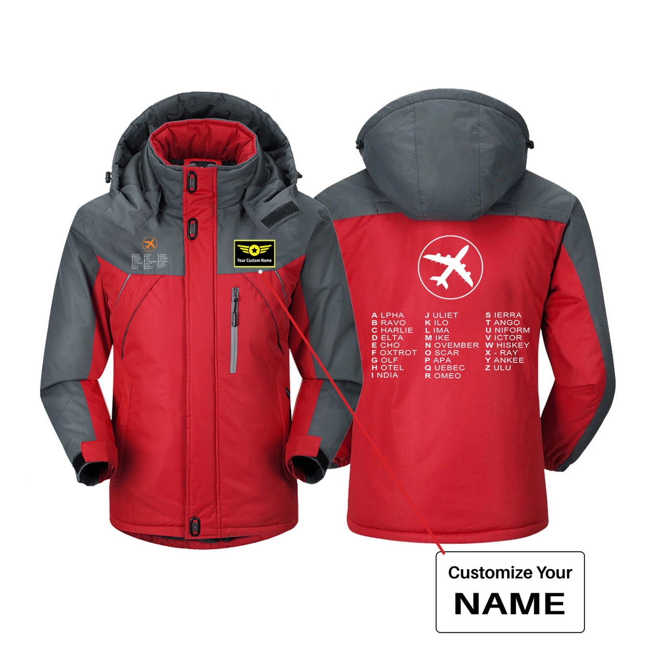 Aviation Alphabet 2 Designed Thick Winter Jackets