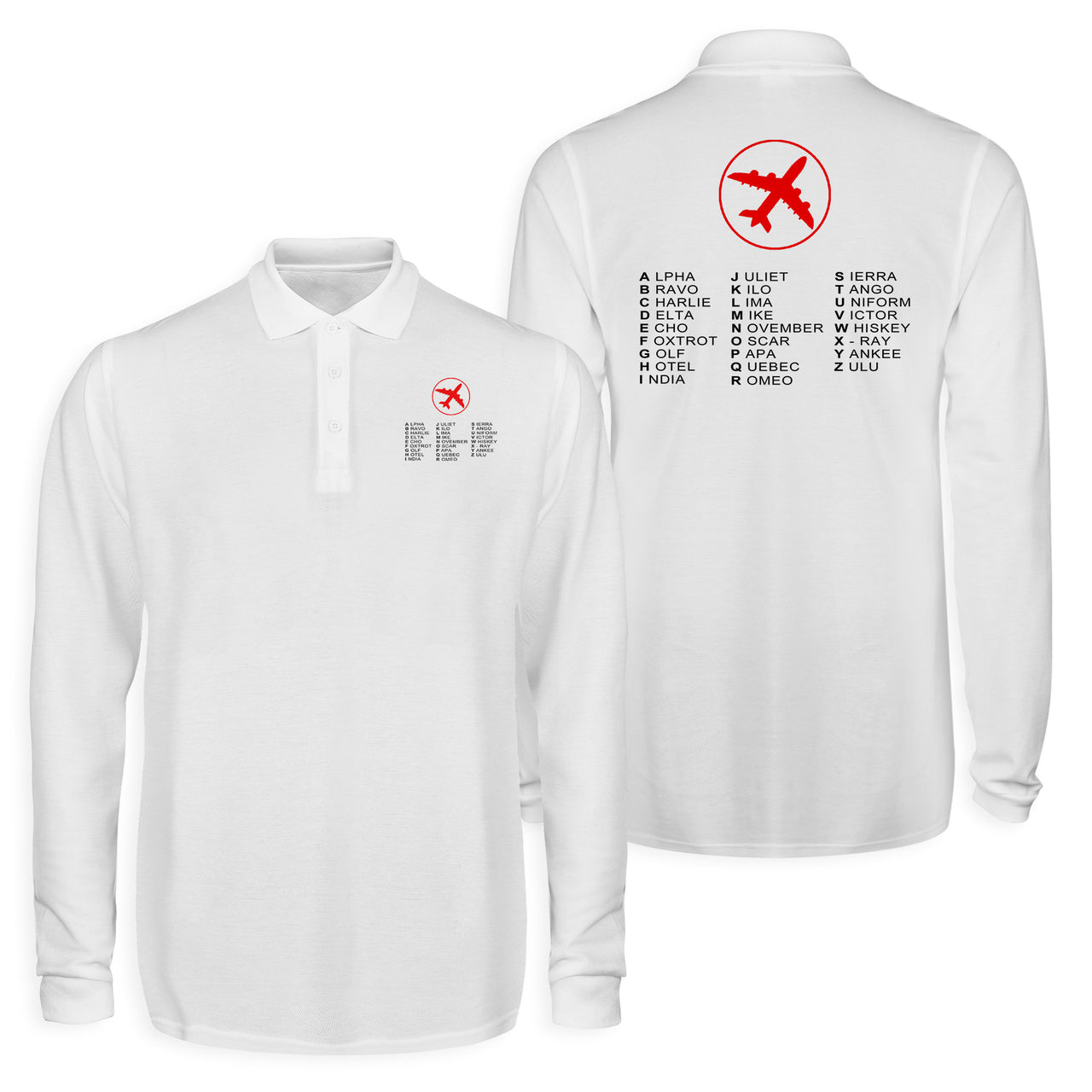 Aviation Alphabet 2 Designed Long Sleeve Polo T-Shirts (Double-Side)