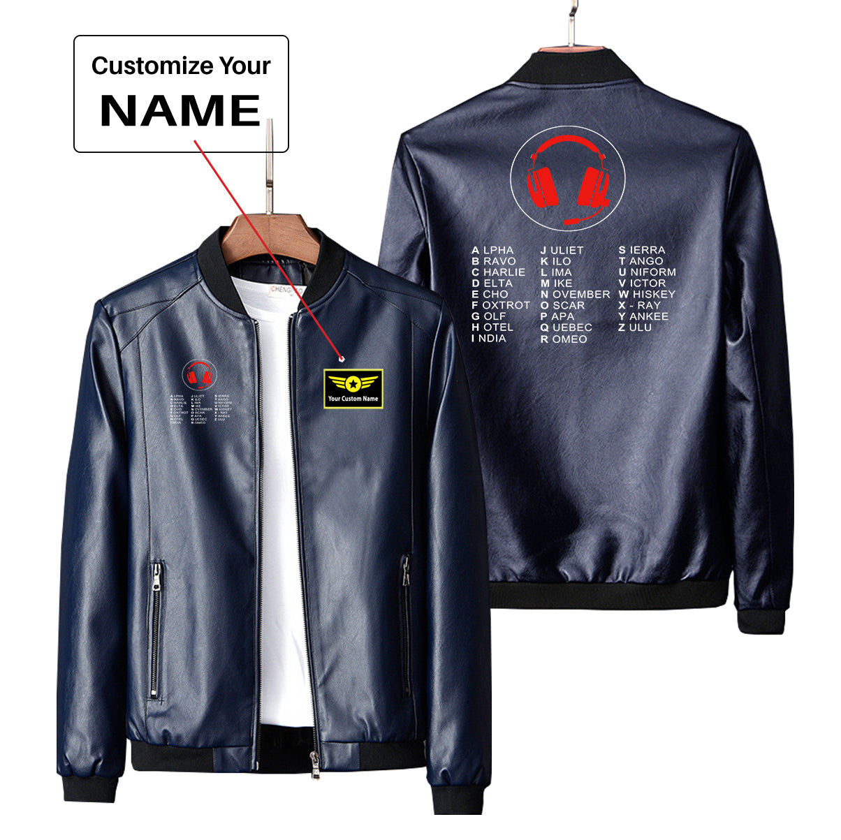 Aviation Alphabet 3 Designed PU Leather Jackets