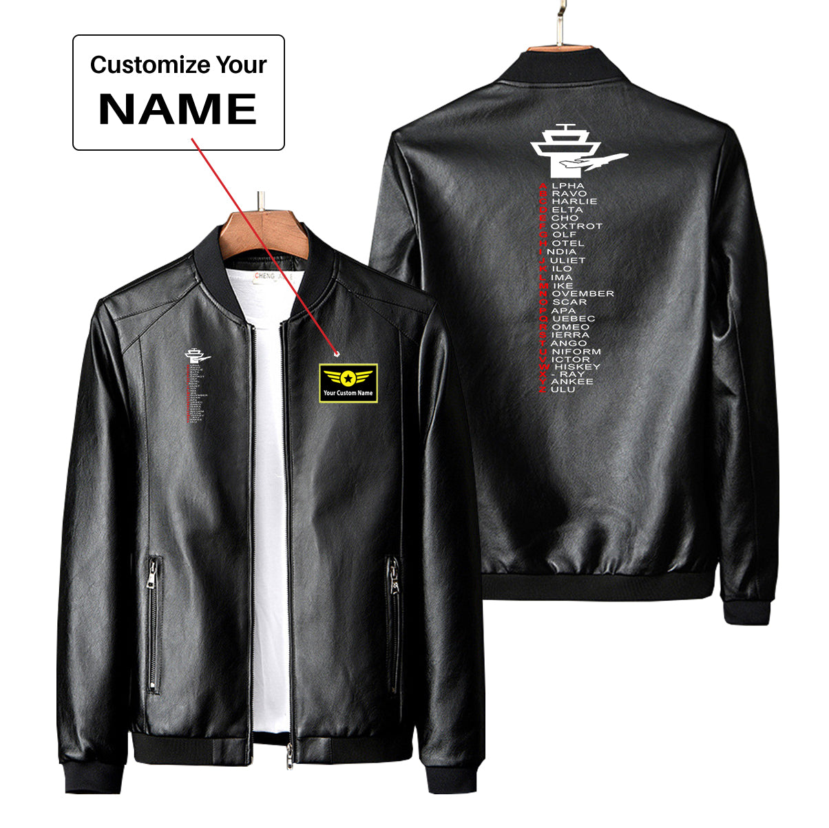 Aviation Alphabet Designed PU Leather Jackets