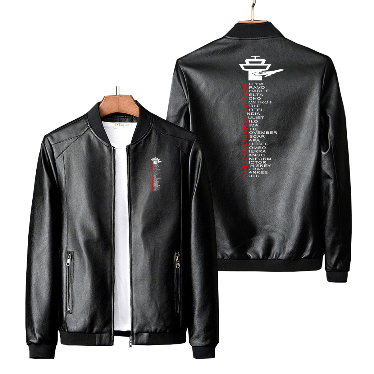 Aviation Alphabet Designed PU Leather Jackets
