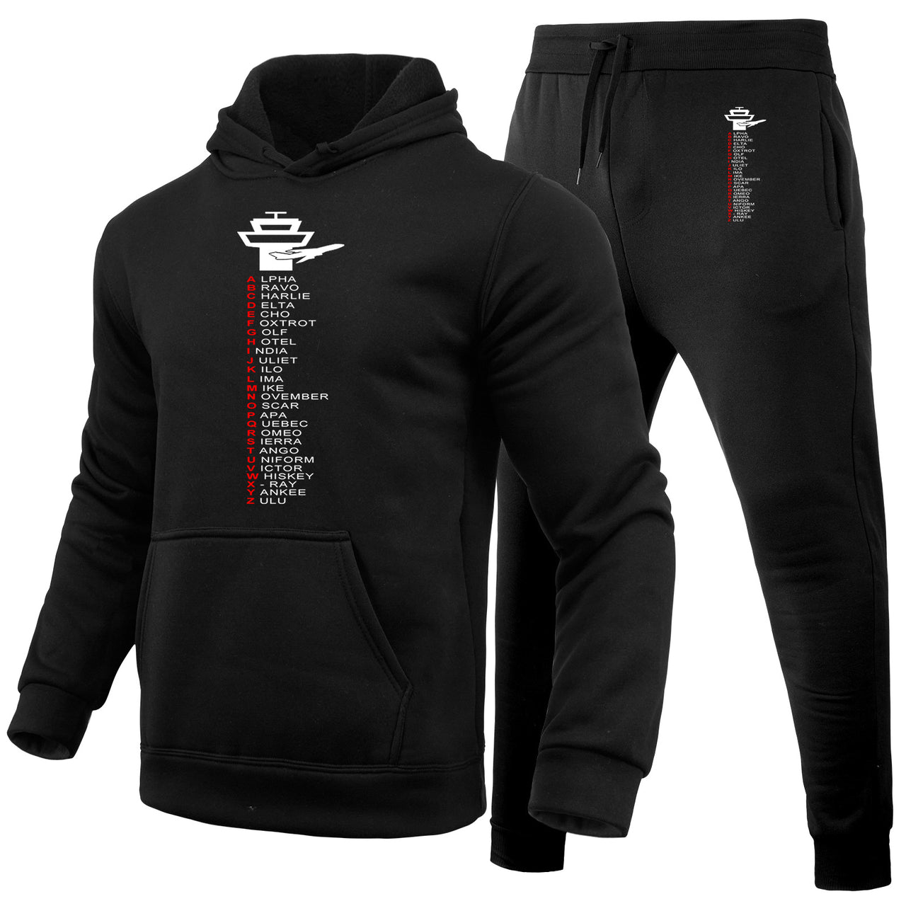 Aviation Alphabet Designed Hoodies & Sweatpants Set