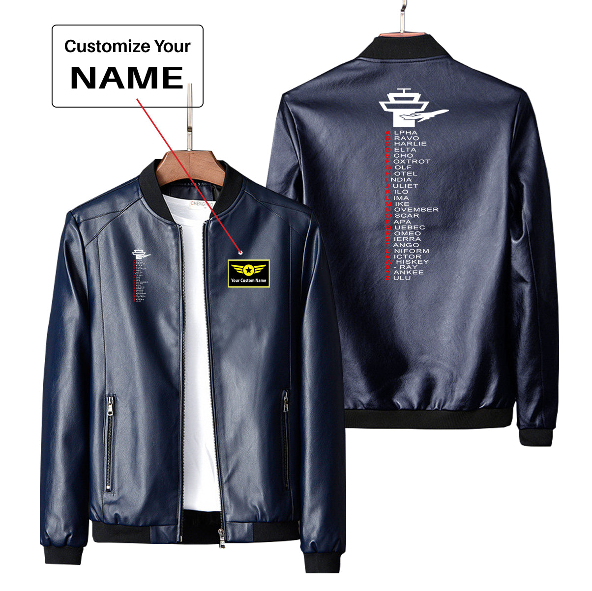 Aviation Alphabet Designed PU Leather Jackets