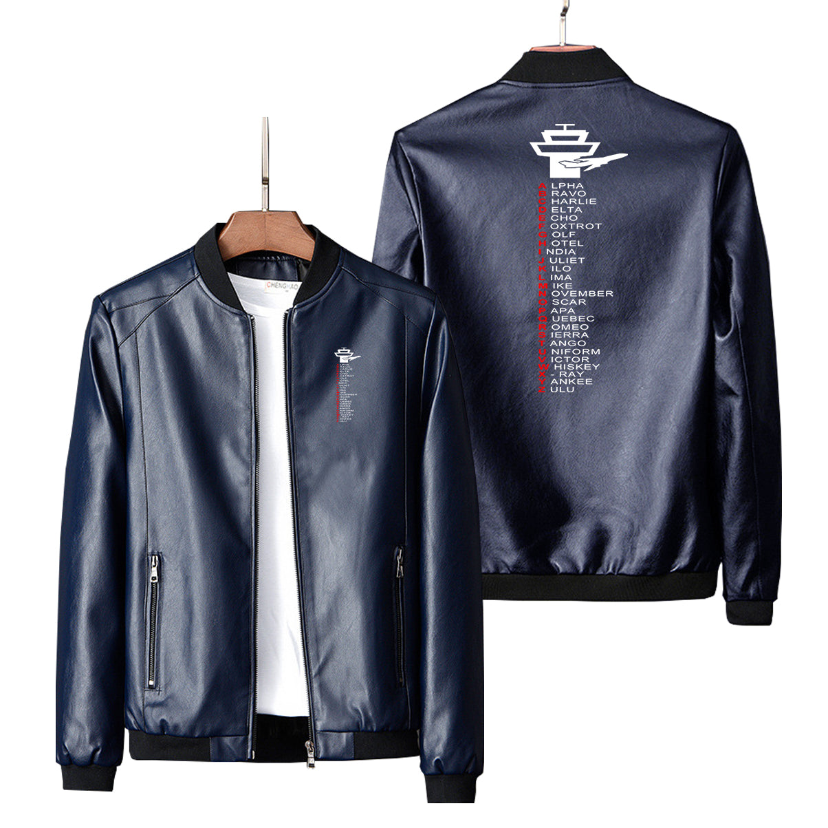 Aviation Alphabet Designed PU Leather Jackets