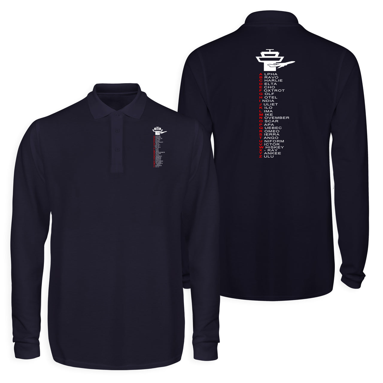 Aviation Alphabet Designed Long Sleeve Polo T-Shirts (Double-Side)