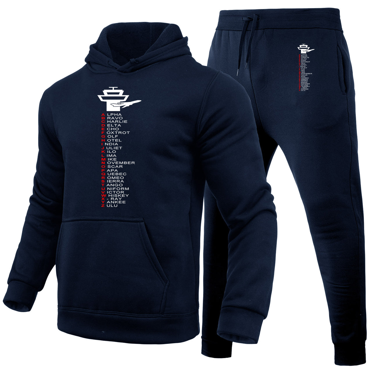 Aviation Alphabet Designed Hoodies & Sweatpants Set