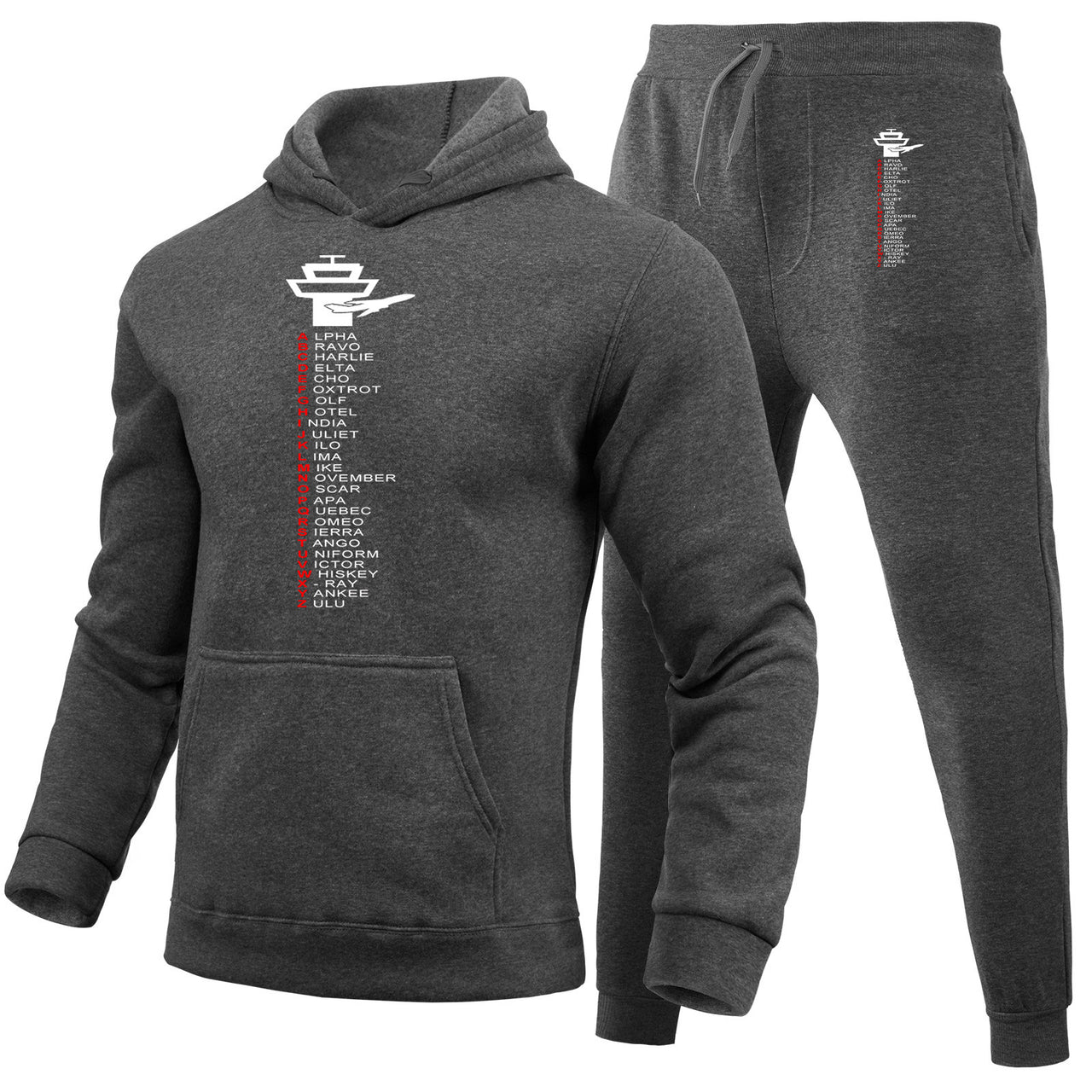 Aviation Alphabet Designed Hoodies & Sweatpants Set