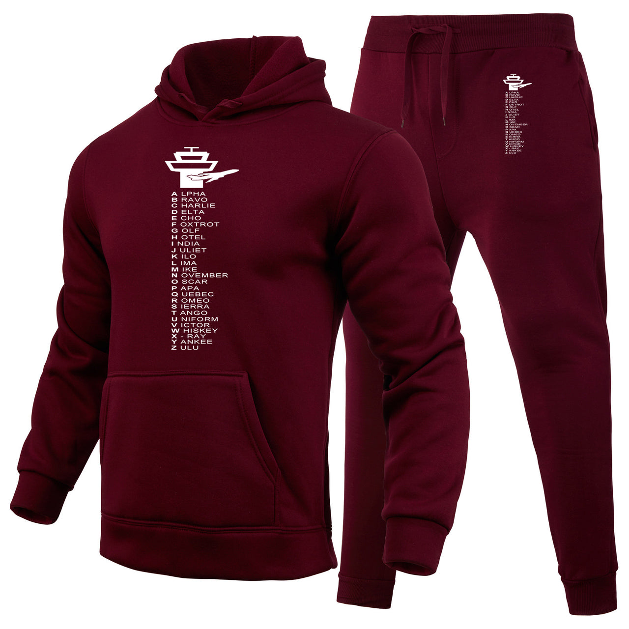 Aviation Alphabet Designed Hoodies & Sweatpants Set