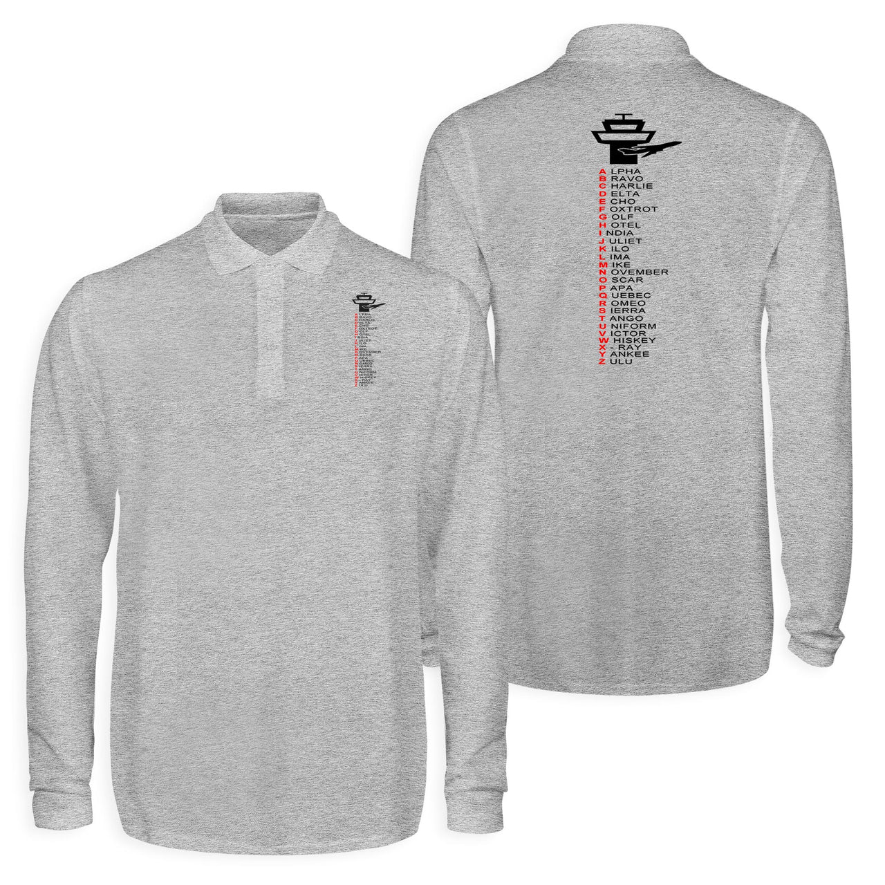 Aviation Alphabet Designed Long Sleeve Polo T-Shirts (Double-Side)
