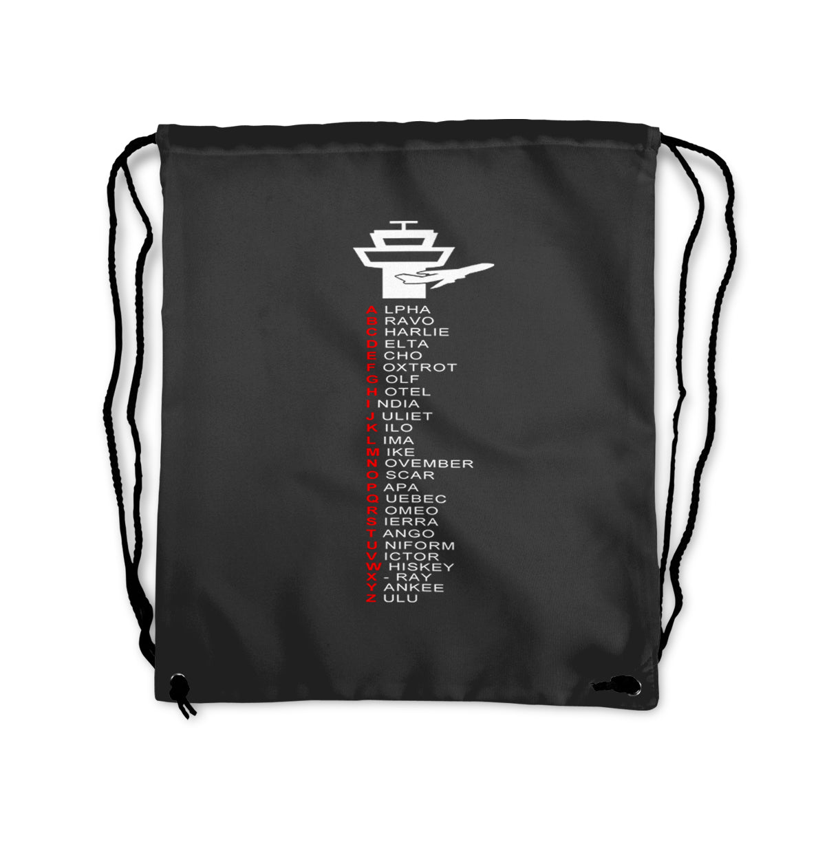 Aviation Alphabet Designed Drawstring Bags
