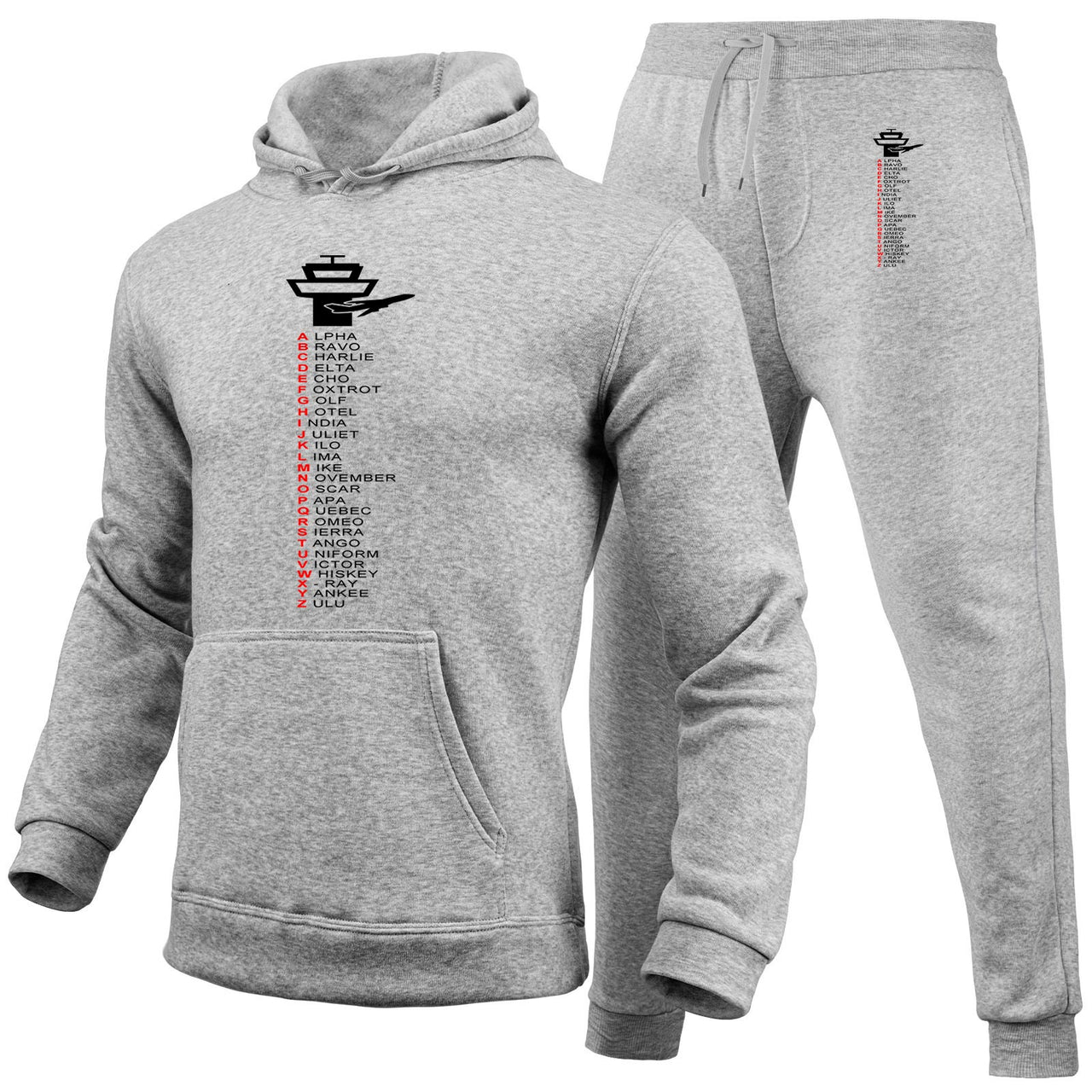 Aviation Alphabet Designed Hoodies & Sweatpants Set