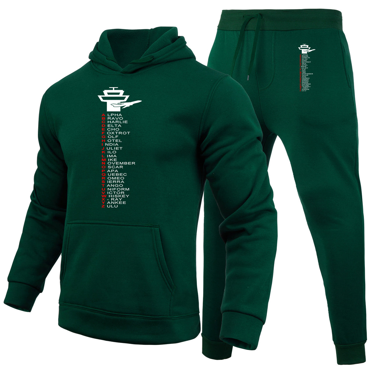 Aviation Alphabet Designed Hoodies & Sweatpants Set