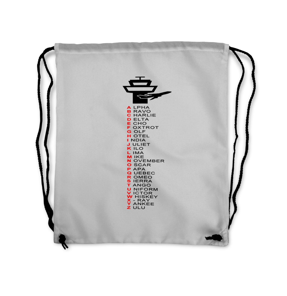 Aviation Alphabet Designed Drawstring Bags
