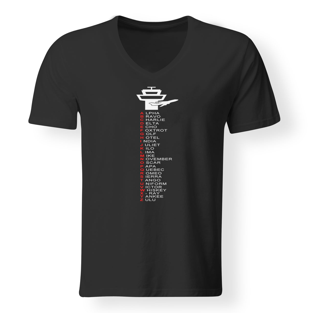 Aviation Alphabet Designed V-Neck T-Shirts