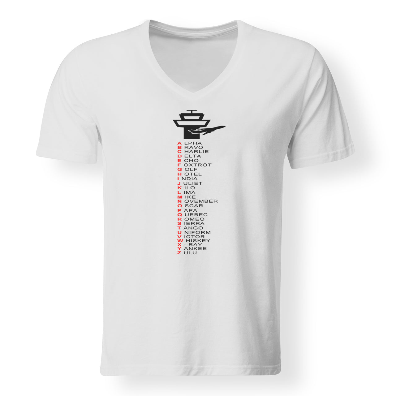 Aviation Alphabet Designed V-Neck T-Shirts