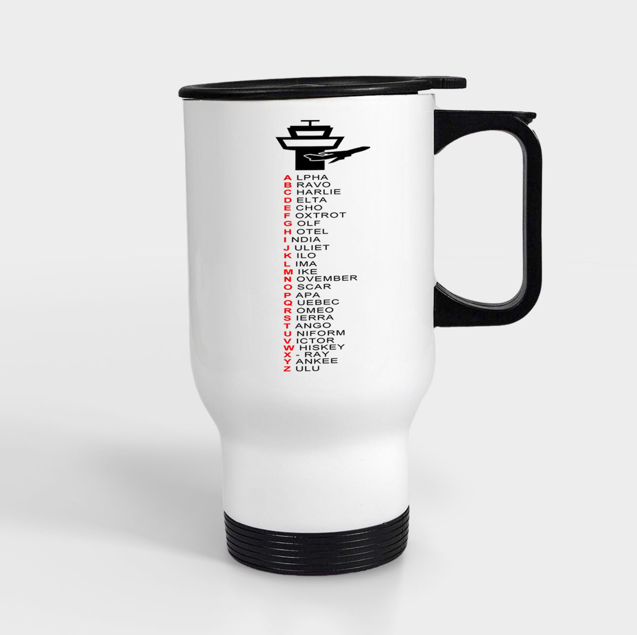 Aviation Alphabet Designed Travel Mugs (With Holder)
