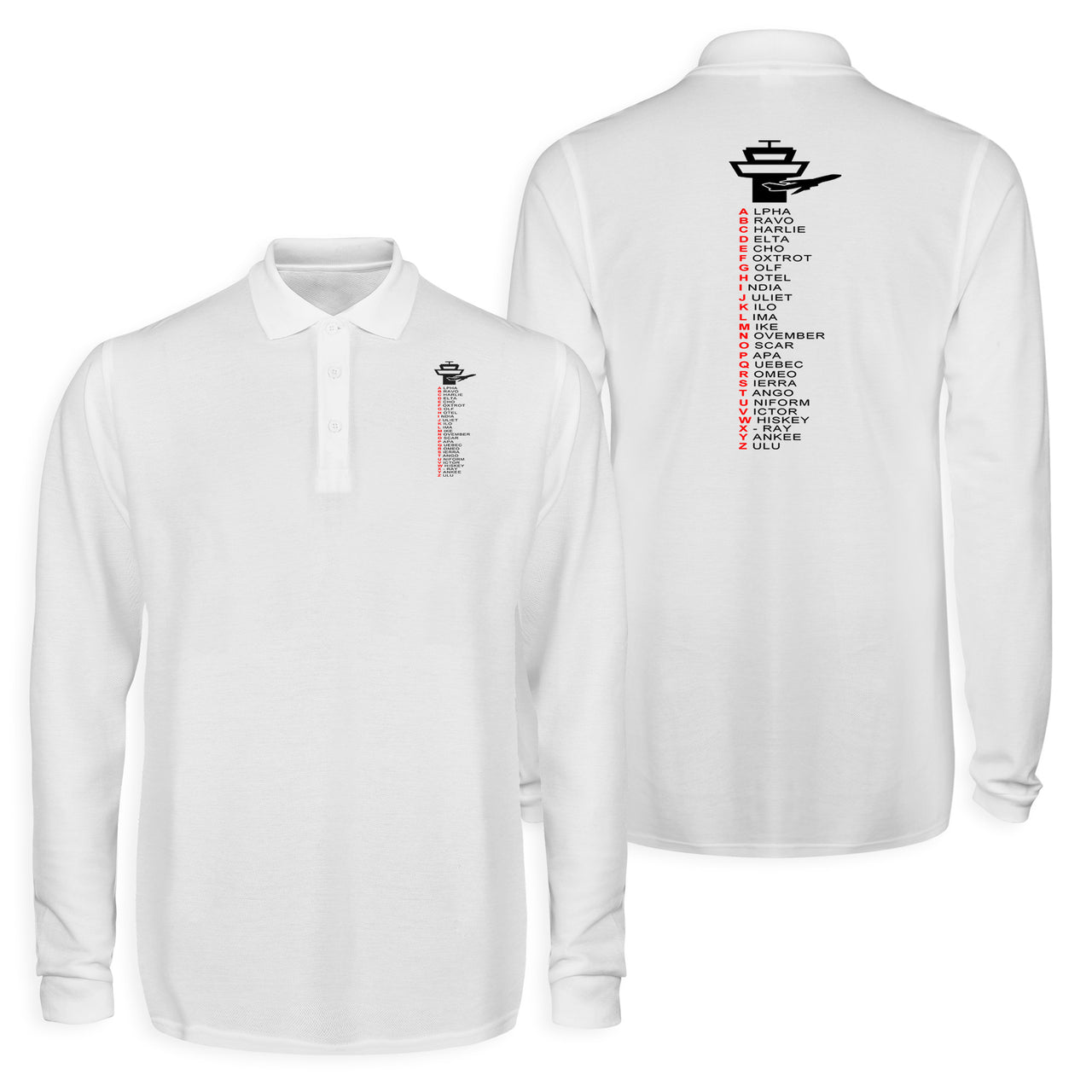 Aviation Alphabet Designed Long Sleeve Polo T-Shirts (Double-Side)