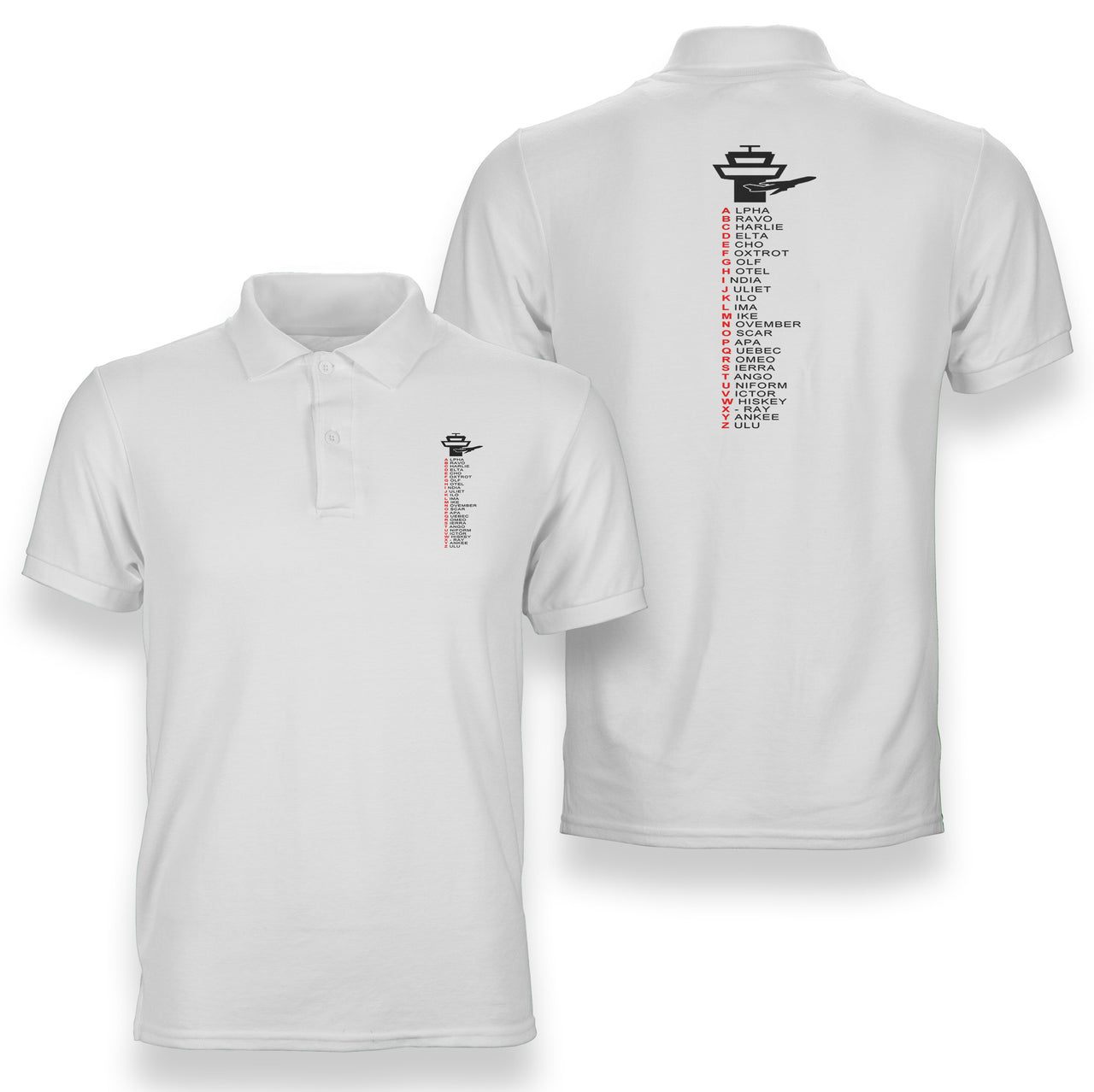 Aviation Alphabet Designed Double Side Polo T-Shirts