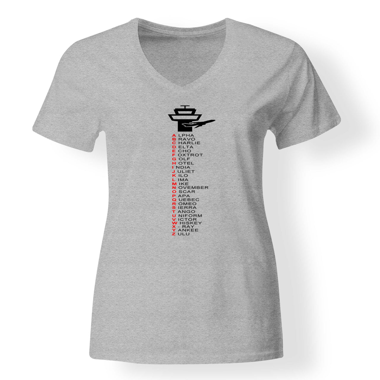 Aviation Alphabet Designed V-Neck T-Shirts