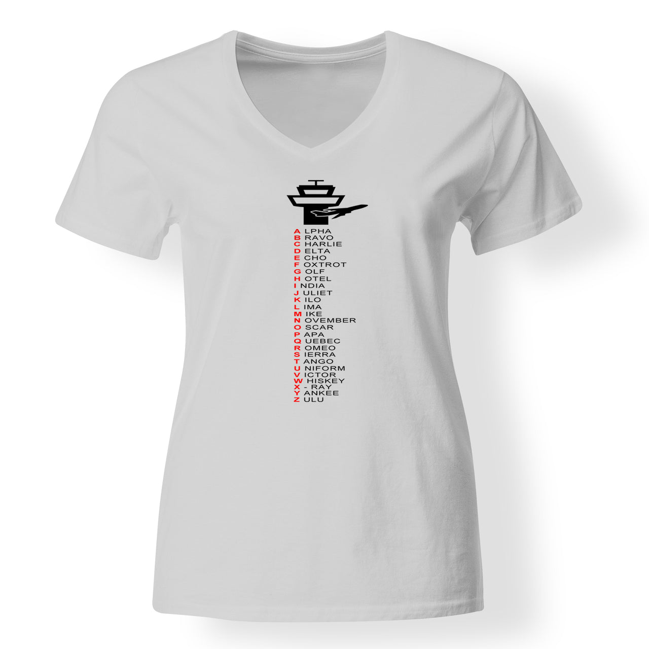 Aviation Alphabet Designed V-Neck T-Shirts
