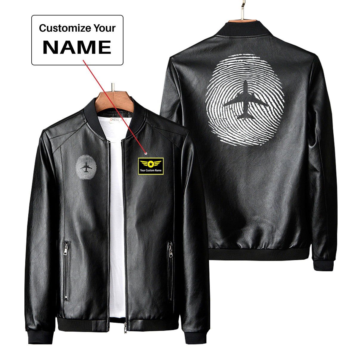 Aviation Finger Print Designed PU Leather Jackets