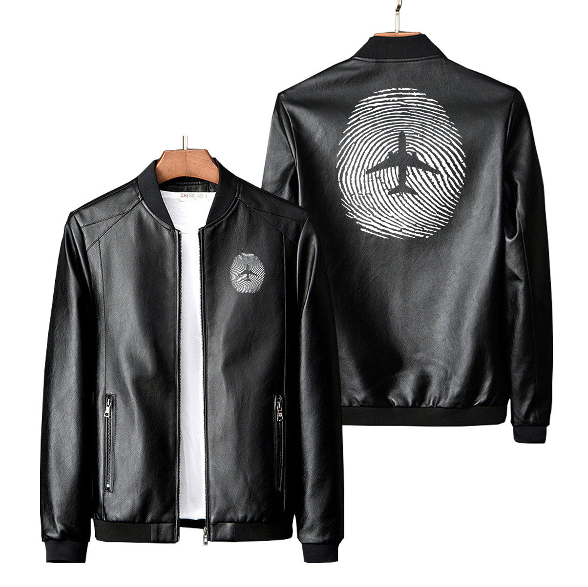 Aviation Finger Print Designed PU Leather Jackets